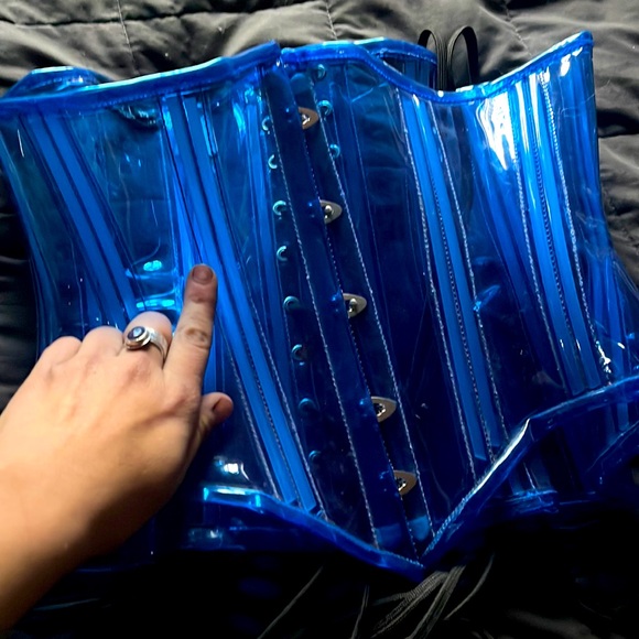 Lavish Blue Underbust Vinyl Corset - Picture 2 of 3